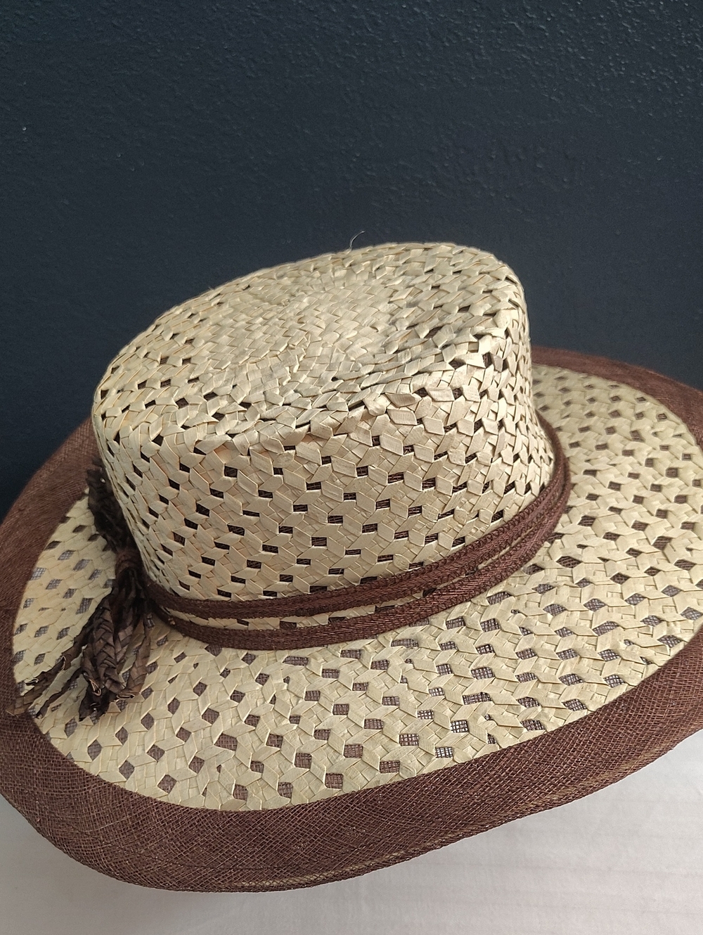 Unbranded Woven palm Tree Gambler Sun Hat Mesh Lined Circumference 21.5